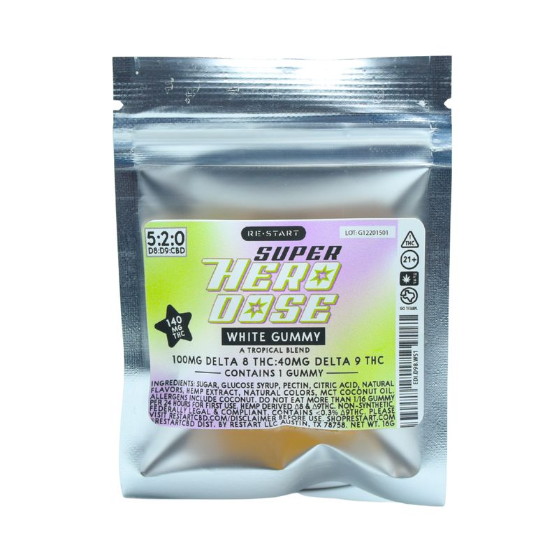 Super Hero Dose Delta 9 THC 40mg + Delta 8 100mg Gummies White 1-ct