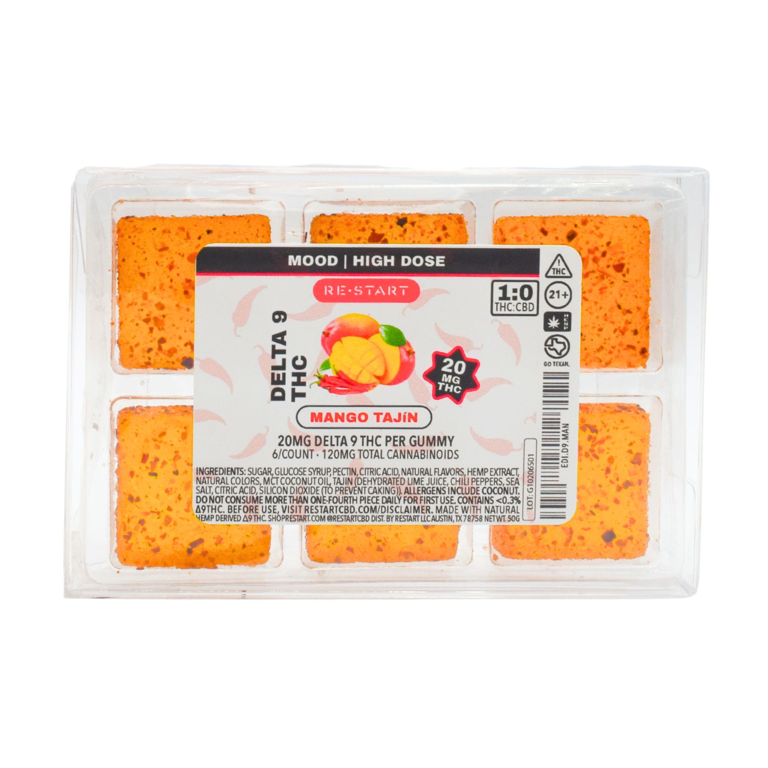 Delta 9 THC 20MG Gummies Mango Tajin *ATX Only, Count: 6-ct (Reg. Price $30)