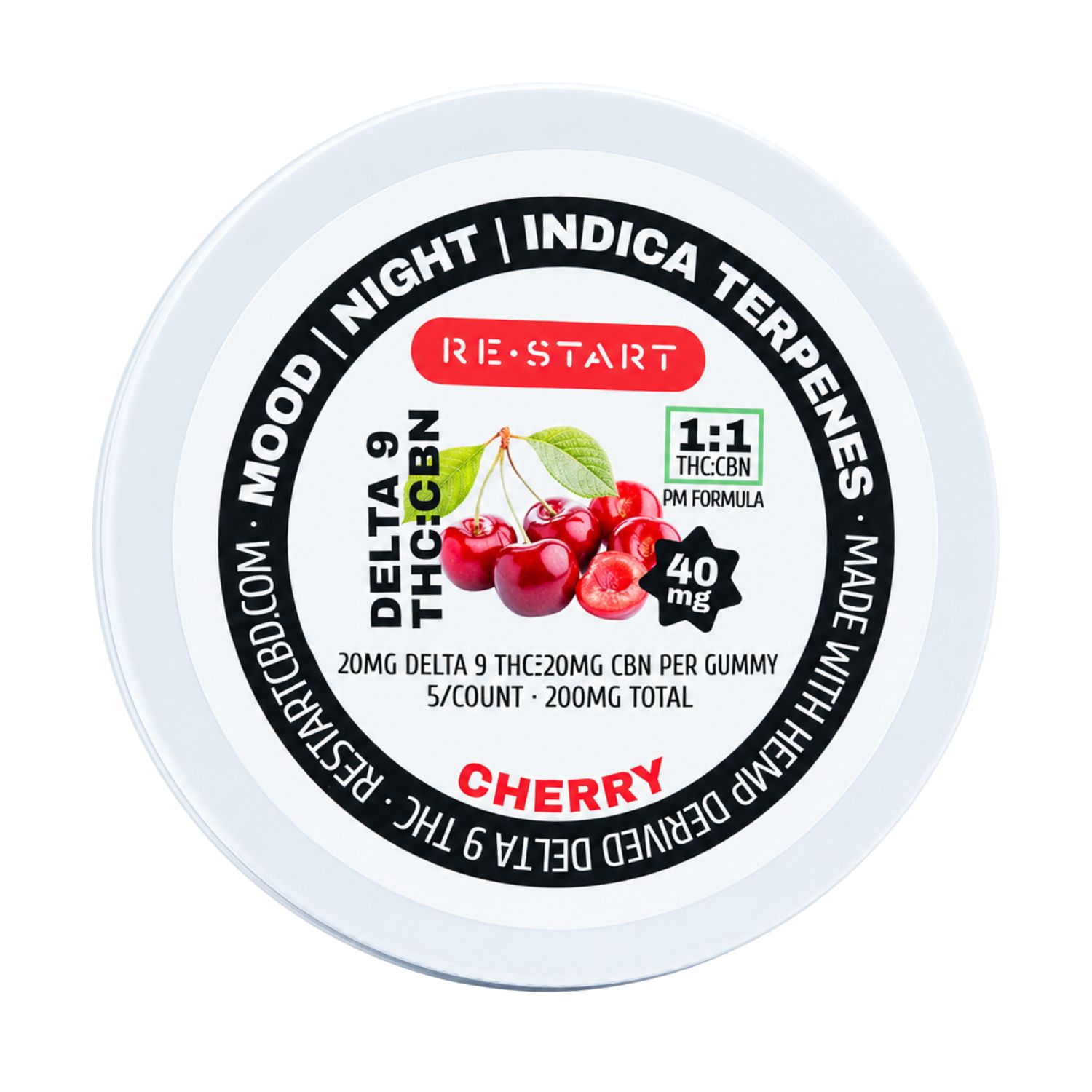 Delta 9 THC CBN 40MG Bedtime Gummies Cherry Indica, Count: 5-Ct