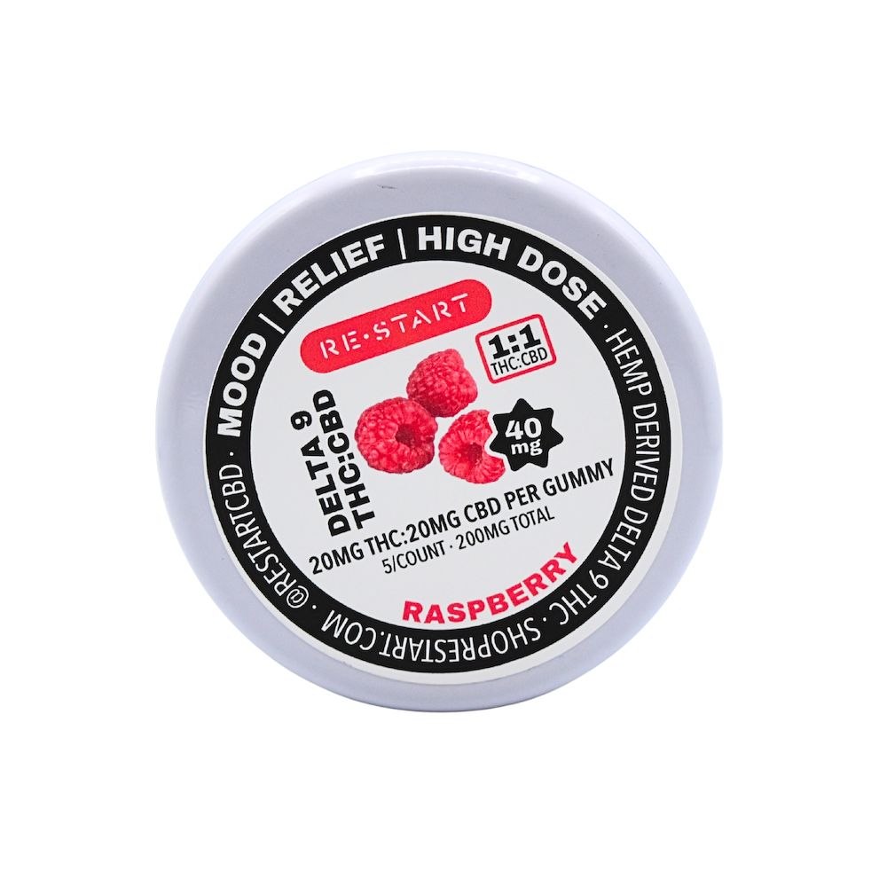 Delta 9 Sativa Gummies 40mg | High Dose THC CBD Raspberry, Count: 5-count