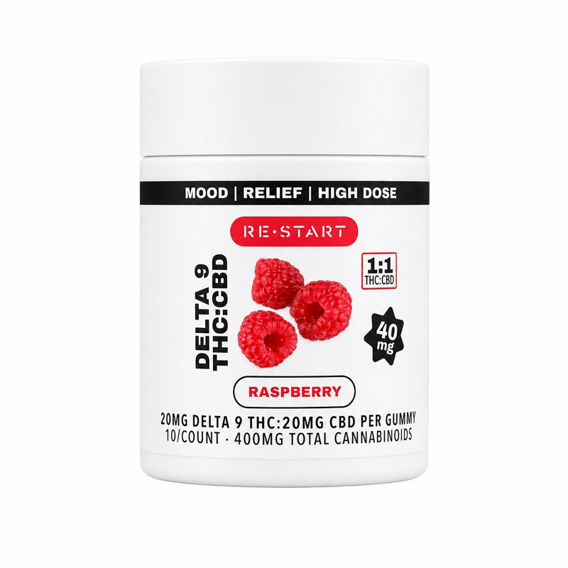Delta 9 THC:CBD Gummies 40mg High Dose - Raspberry