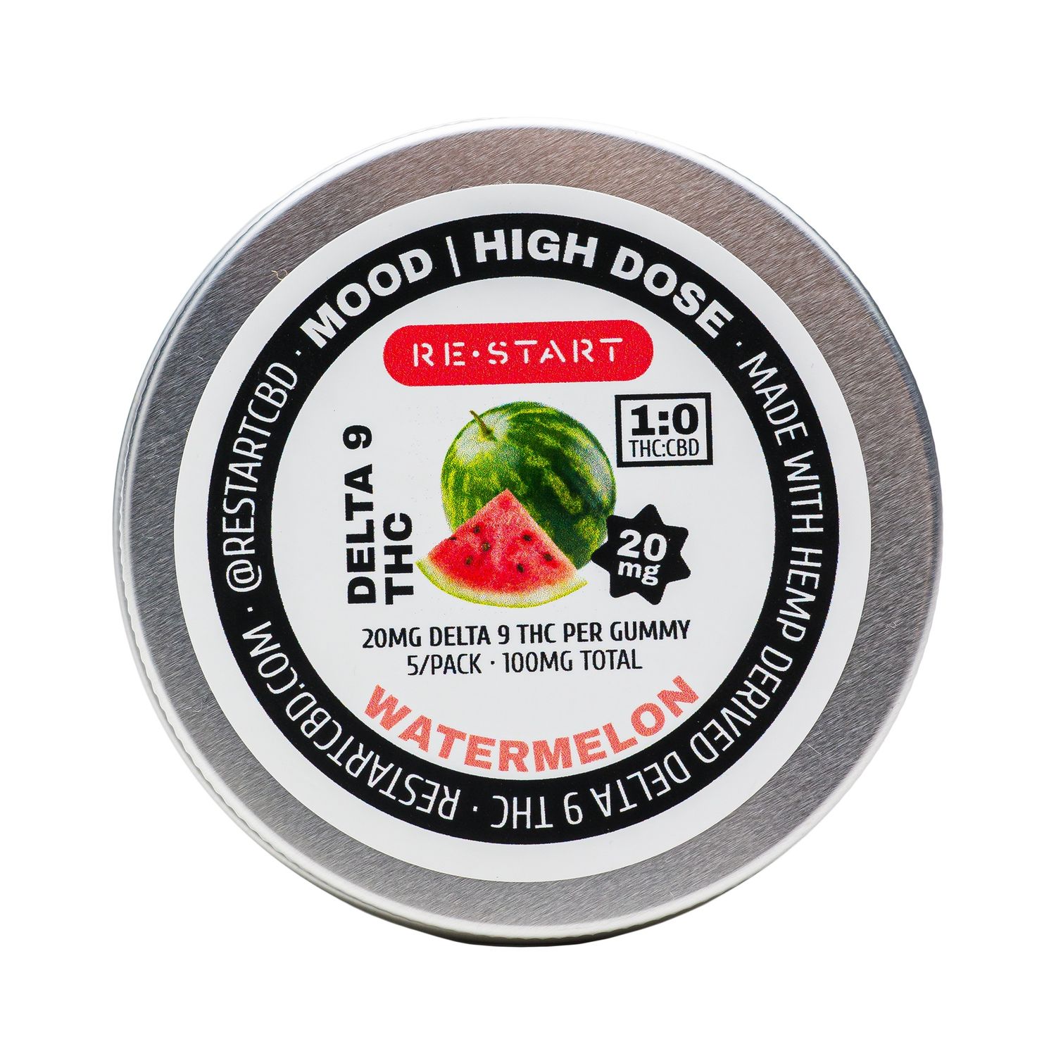 Delta 9 THC 20MG Gummies  Watermelon, Count: 5-ct