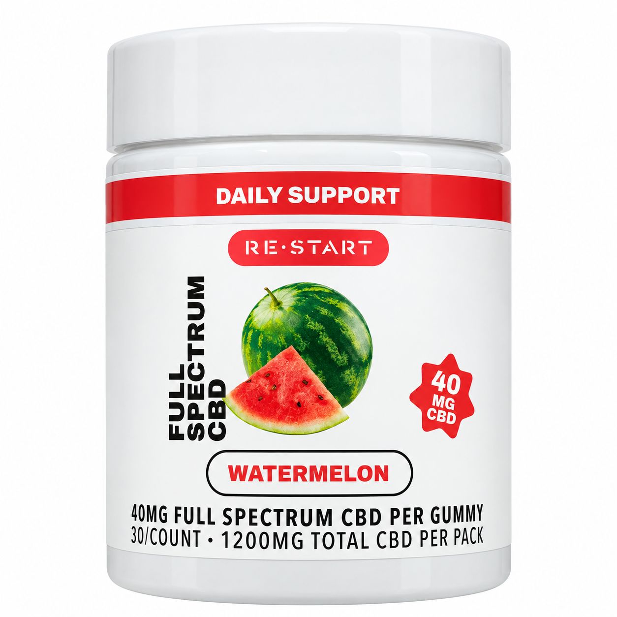 40MG CBD Full Spectrum Gummies  - Watermelon, Count: 30ct (1200MG CBD)