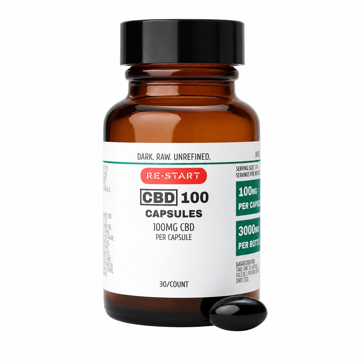 CBD Capsules 100MG Dark Unrefined Full Spectrum 30-ct High Strength