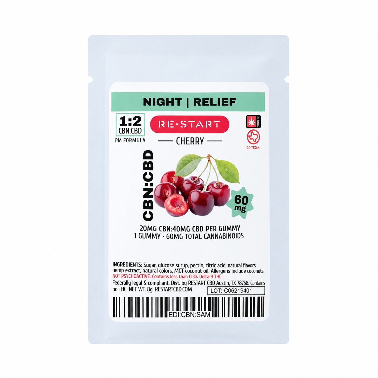 40MG CBN:CBD Bedtime Gummies - Cherry (1:1) (1-ct)