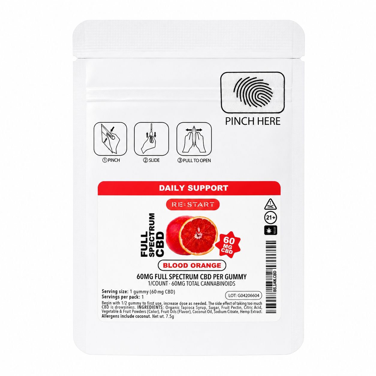 CBD Full Spectrum 60MG Gummies Blood Orange 1-ct