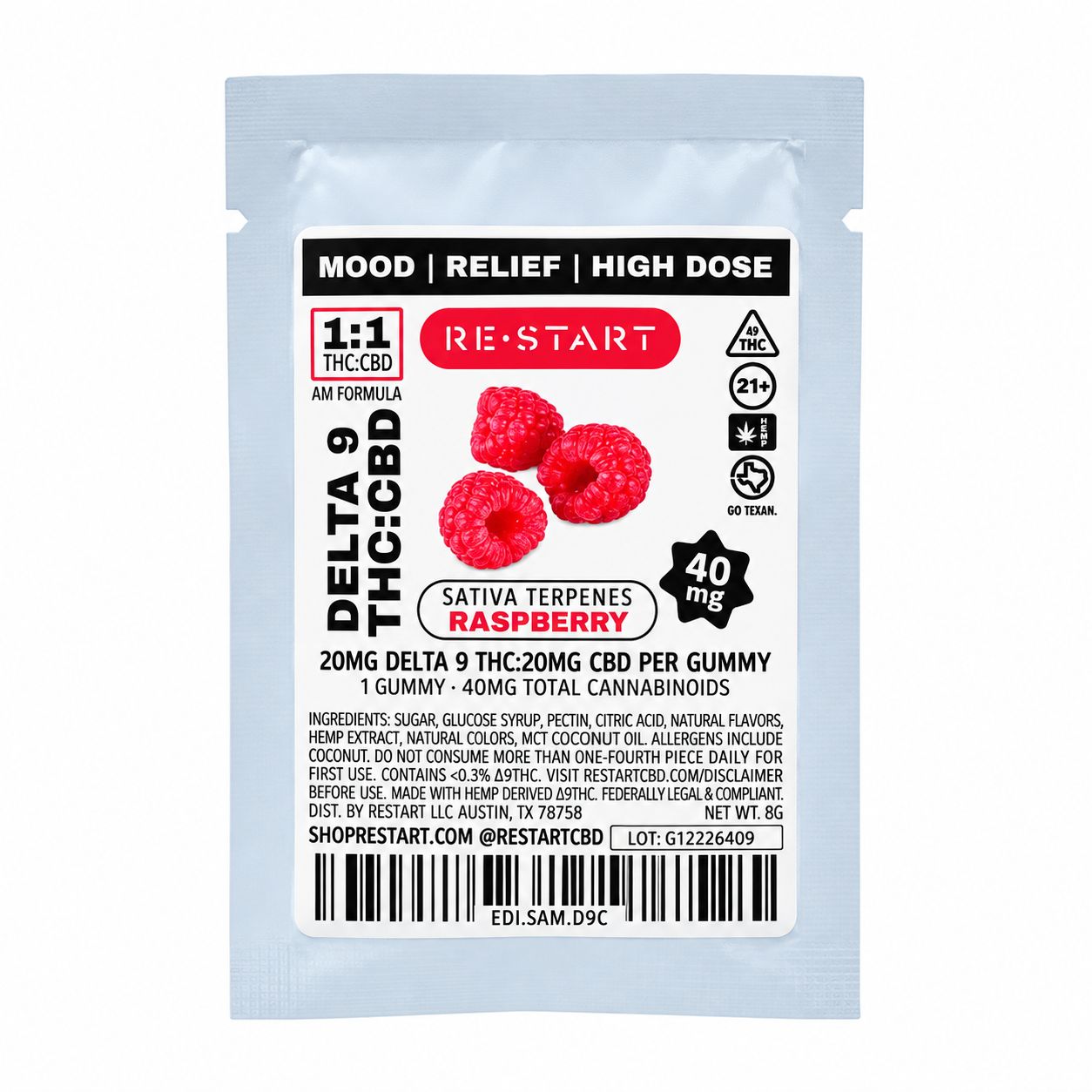 40MG THC:CBD Gummies - Raspberry 1-ct