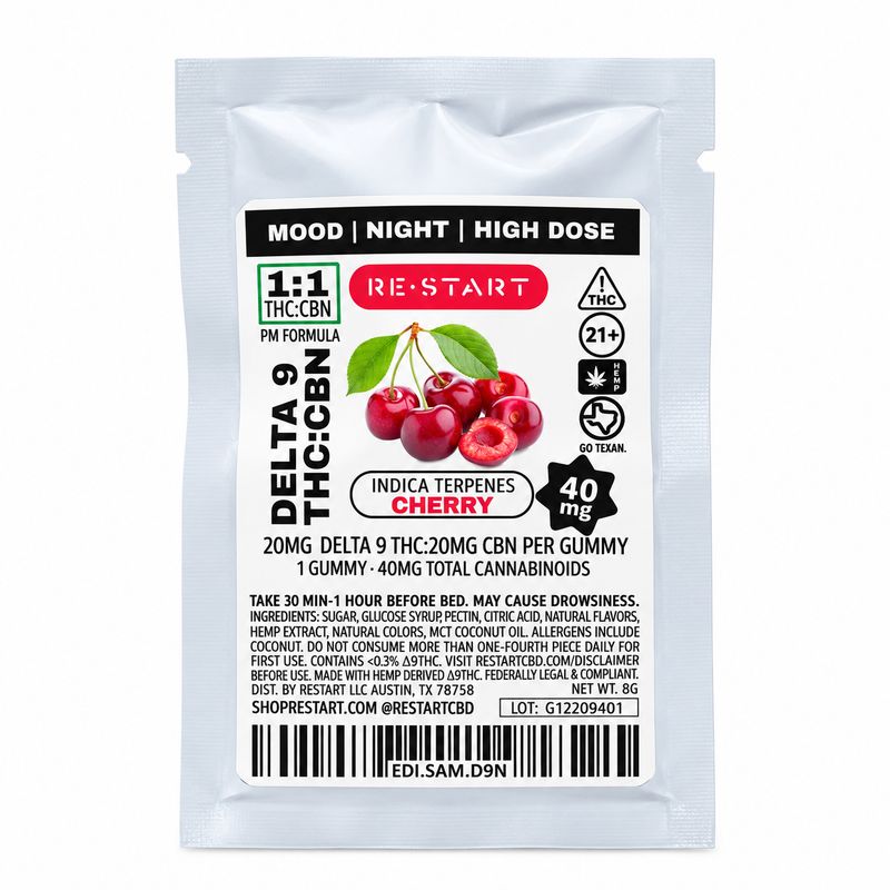 40MG THC:CBN Bedtime Gummies Cherry / Indica 1-ct