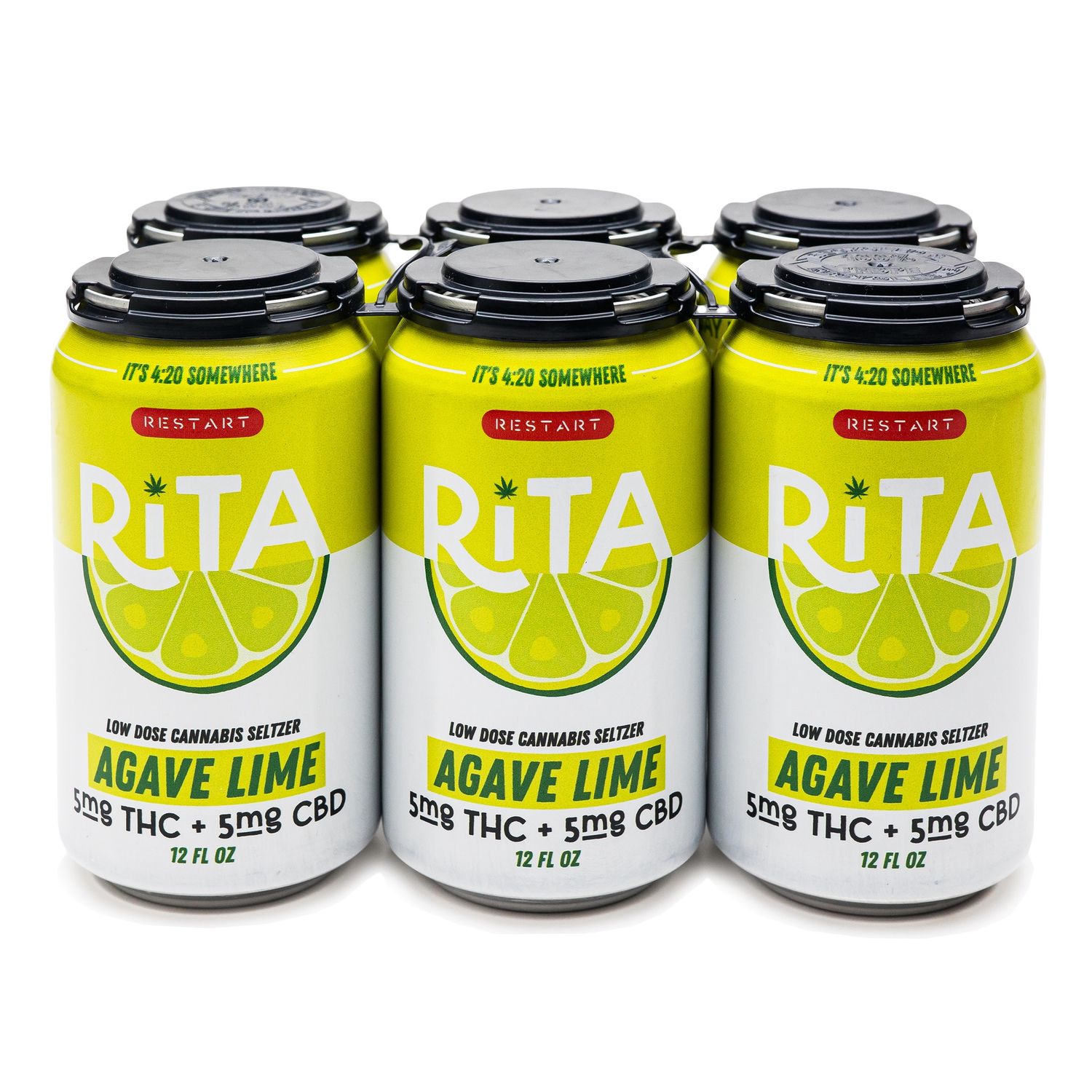 RESTART Rita Delta 9 THC 10MG Cannabis Seltzer Agave Lime, Count: 6-pack