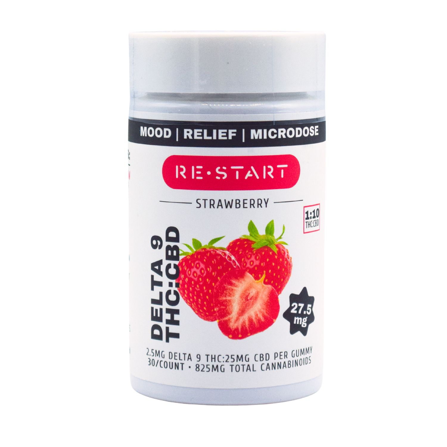 Microdose Delta 9 THC CBD 27.5MG Gummies Strawberry (1:10) 30-ct, Count: Total 850MG