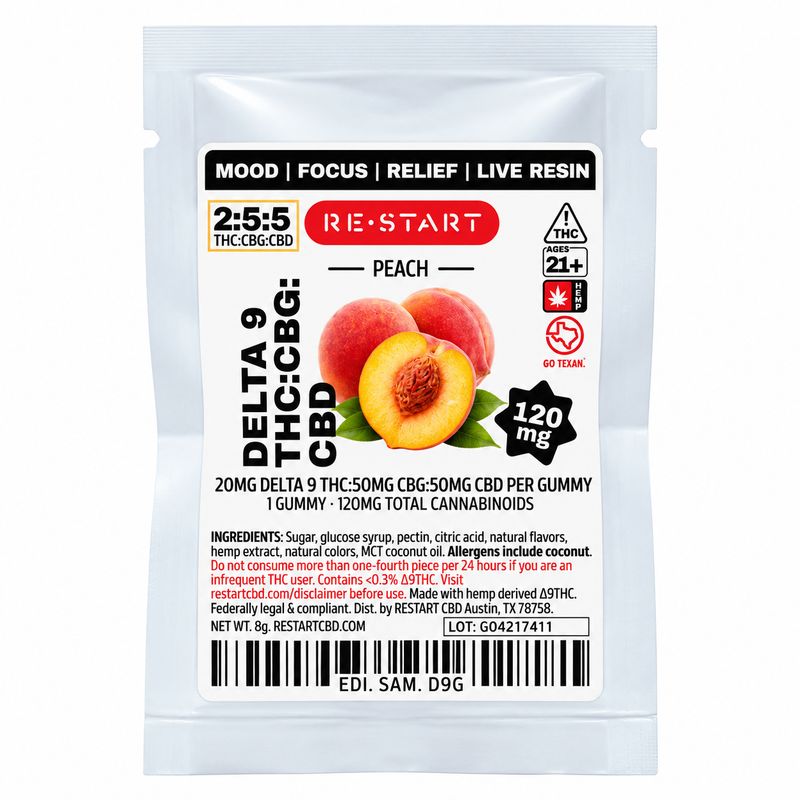 120MG THC:CBG:CBD Gummies - Peach 1-ct