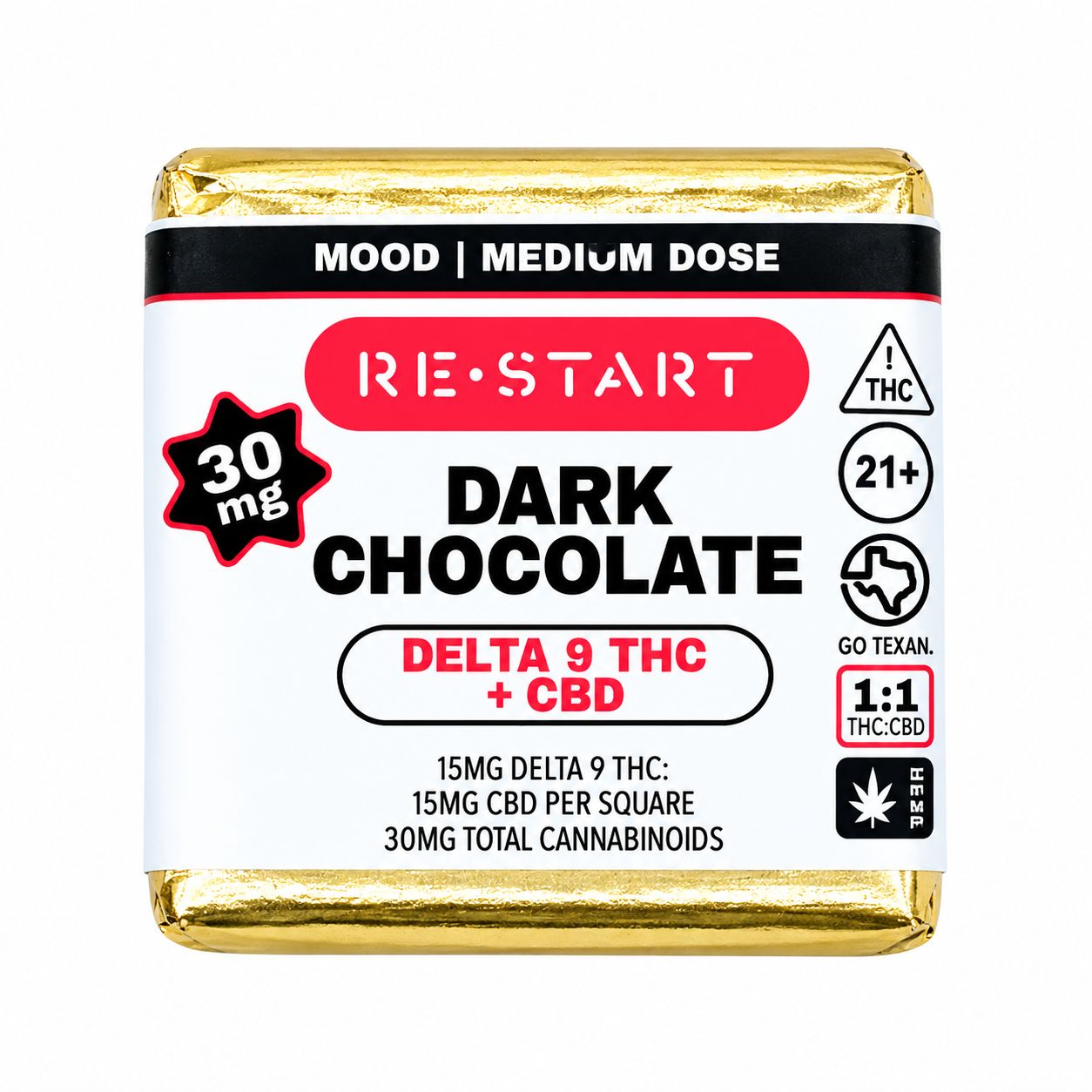30MG THC:CBD Dark Chocolate Mini (1-ct)