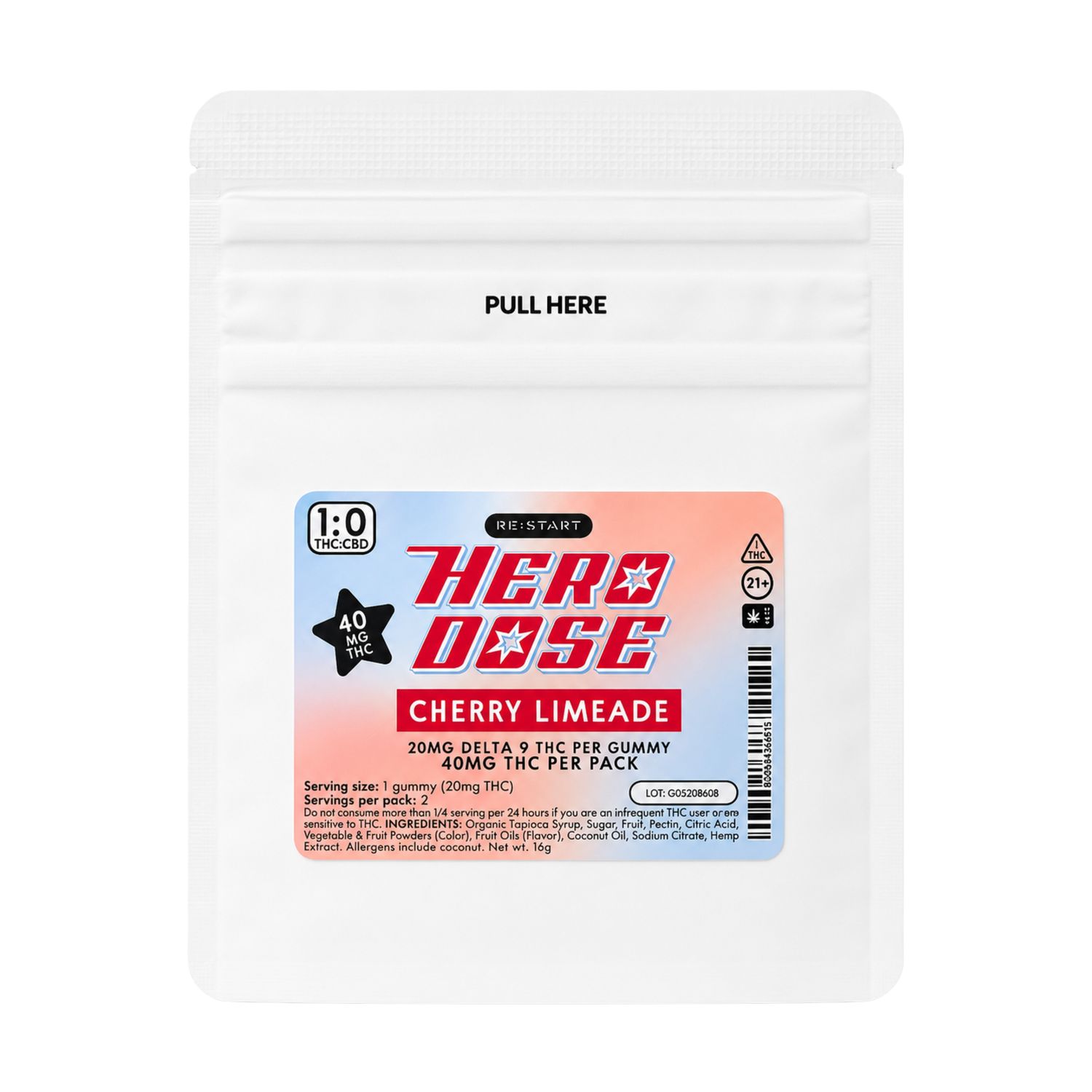 Hero Dose 40MG THC Gummies - Cherry Limeade (Sample)