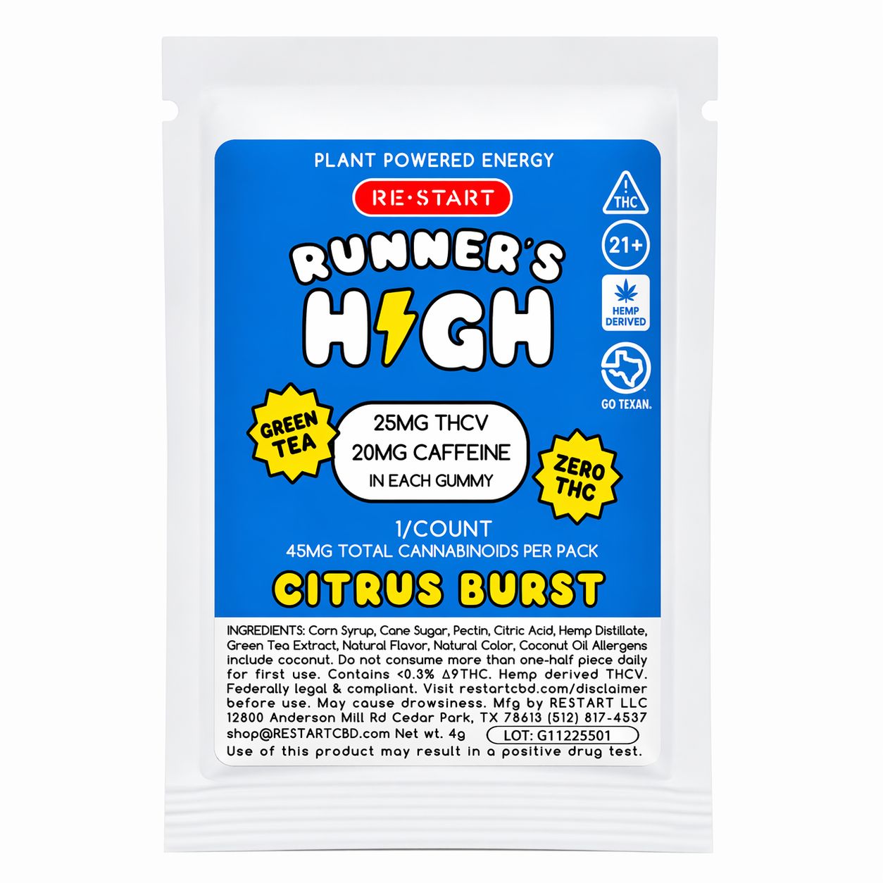 Runner's High Energy Gummies THCV + Green Tea 1/ct *Online Only