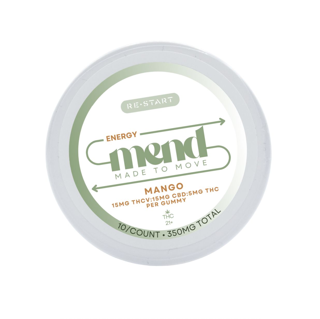 MEND Delta 9 5MG THCV 15MG CBD 15MG Gummies Mango (Save 20%), Quantity: 10-ct (Reg. Price $25)