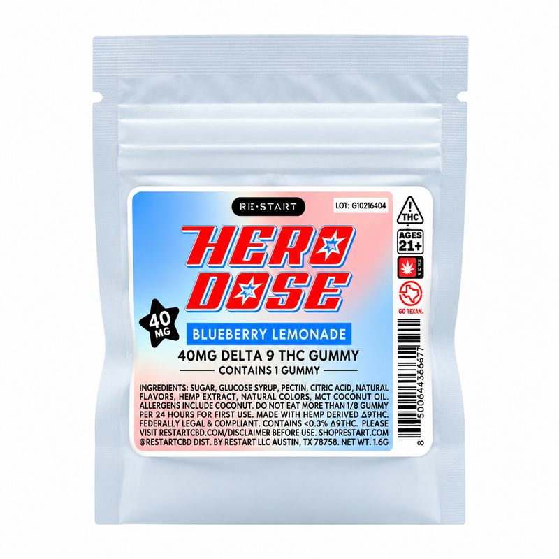 40MG THC Hero Dose Gummies - Blueberry Lemonade (Sample)