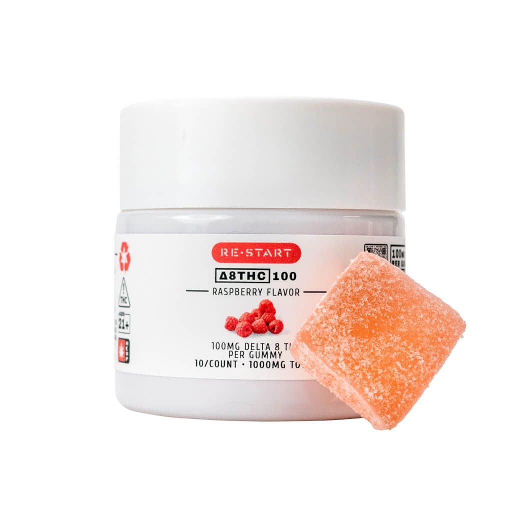Delta 8 THC 100MG Gummies Raspberry, Count: 10-ct