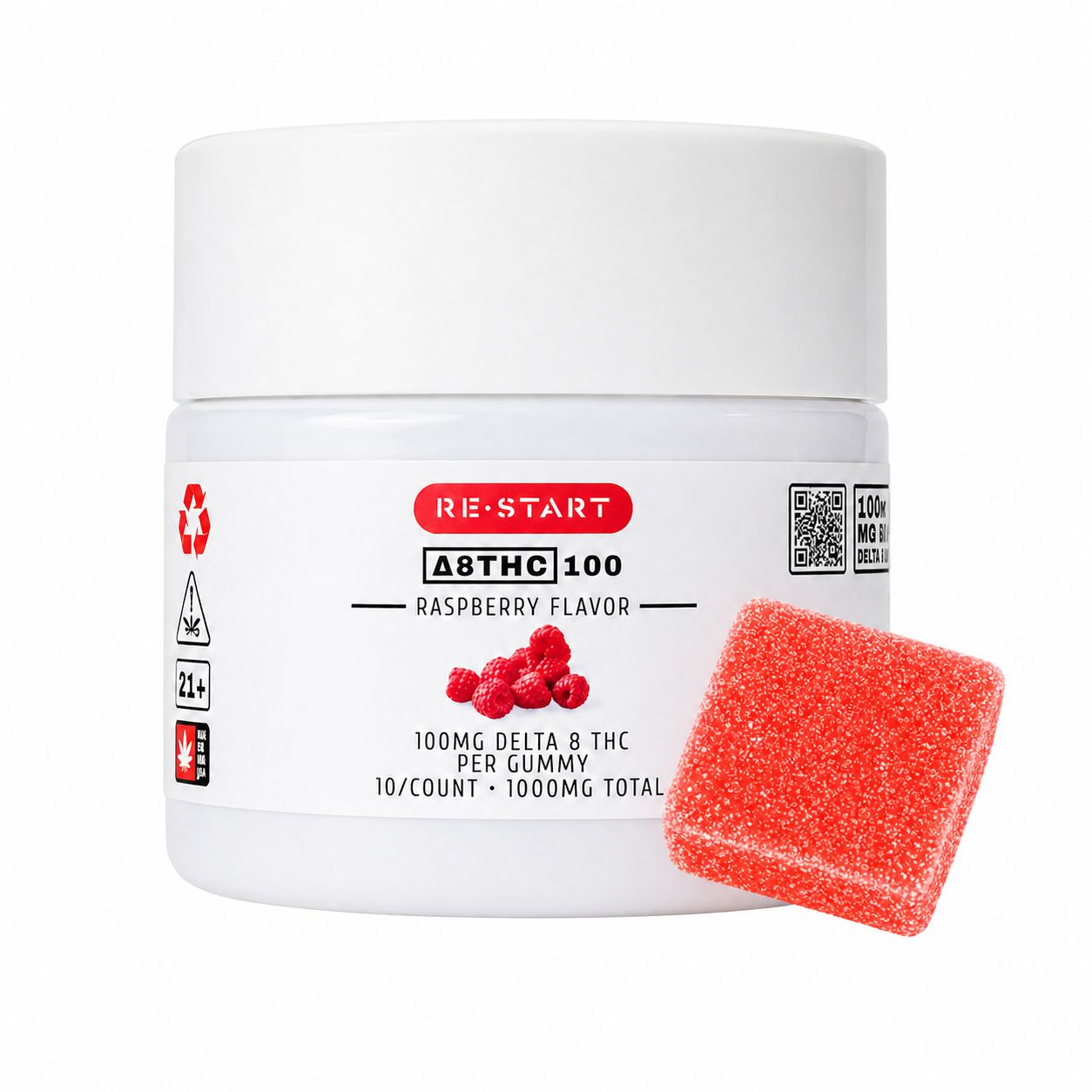 Delta 8 THC 100MG Gummies Raspberry, Count: 10-ct