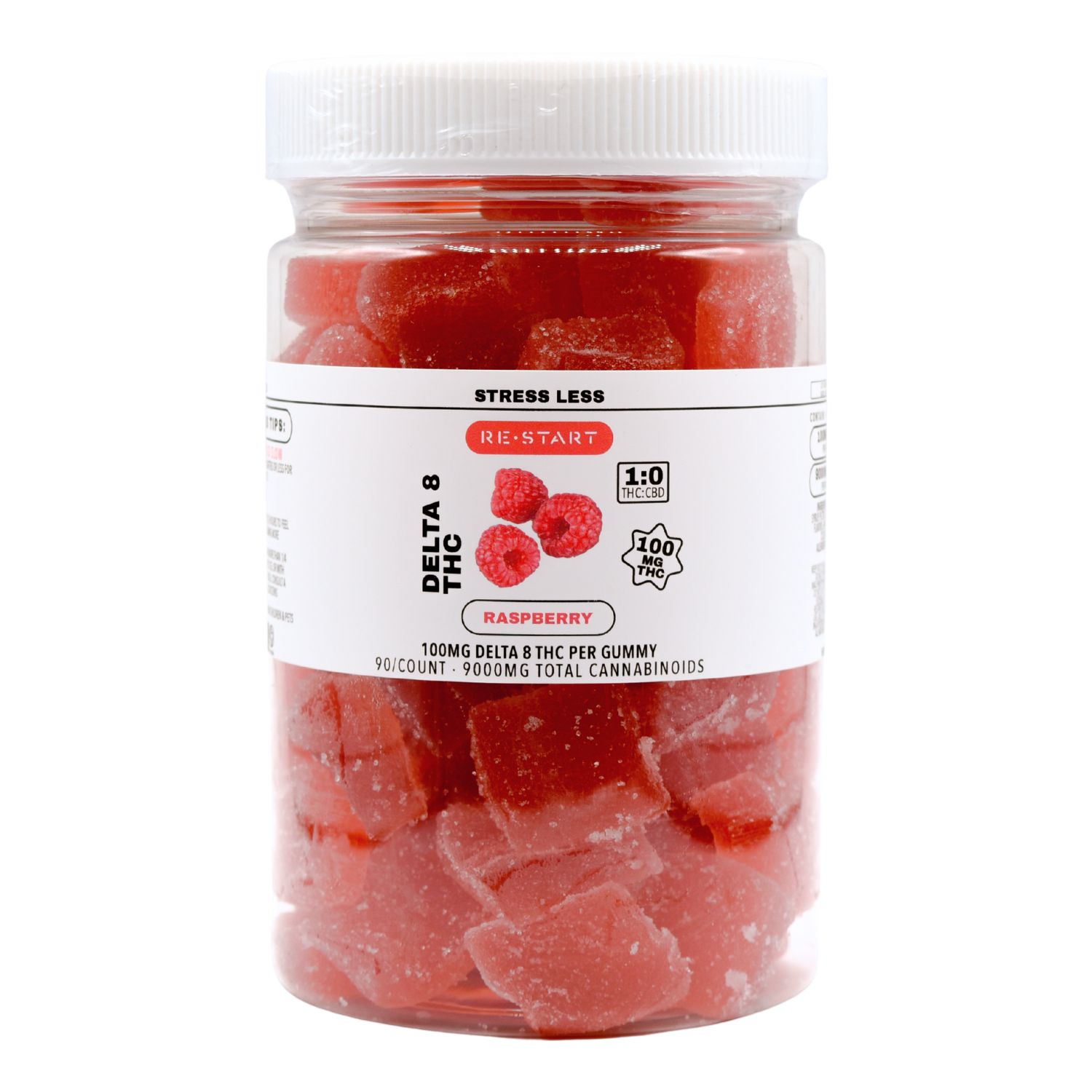 Delta 8 THC 100MG Gummies Raspberry 90-ct