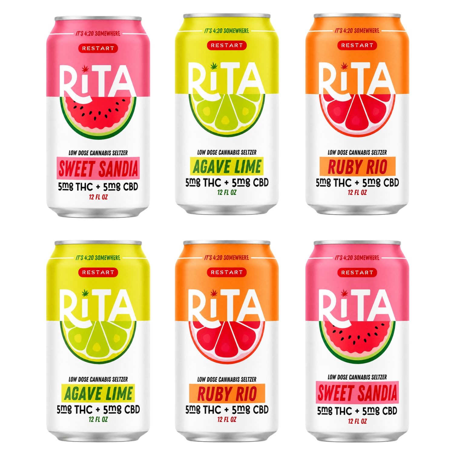 RESTART Rita Delta 9 THC CBD 10MG  Cannabis Seltzer Variety 6-pk