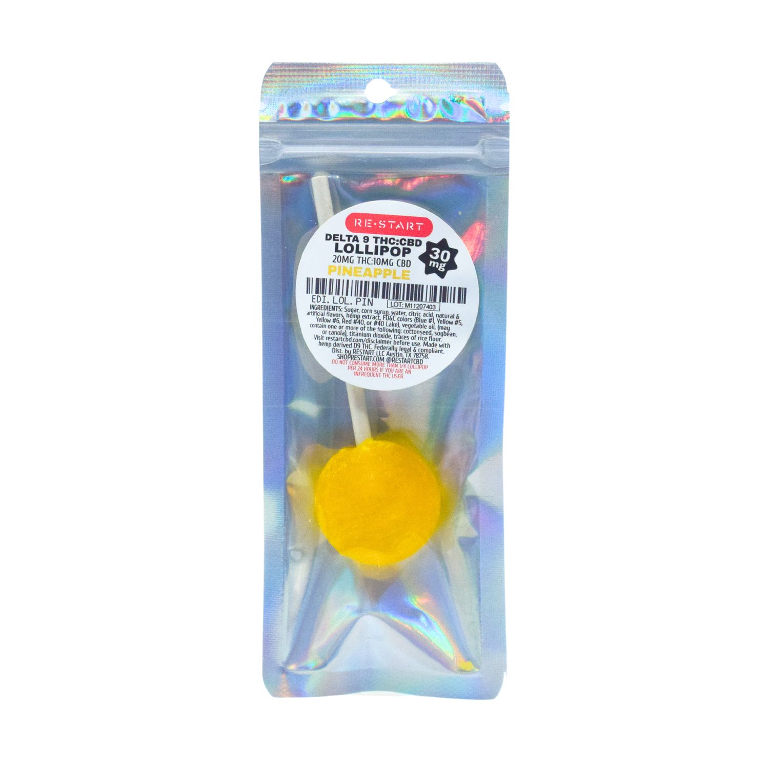 30MG THC:CBD Lollipop - Pineapple (2:1), Count: 1-ct