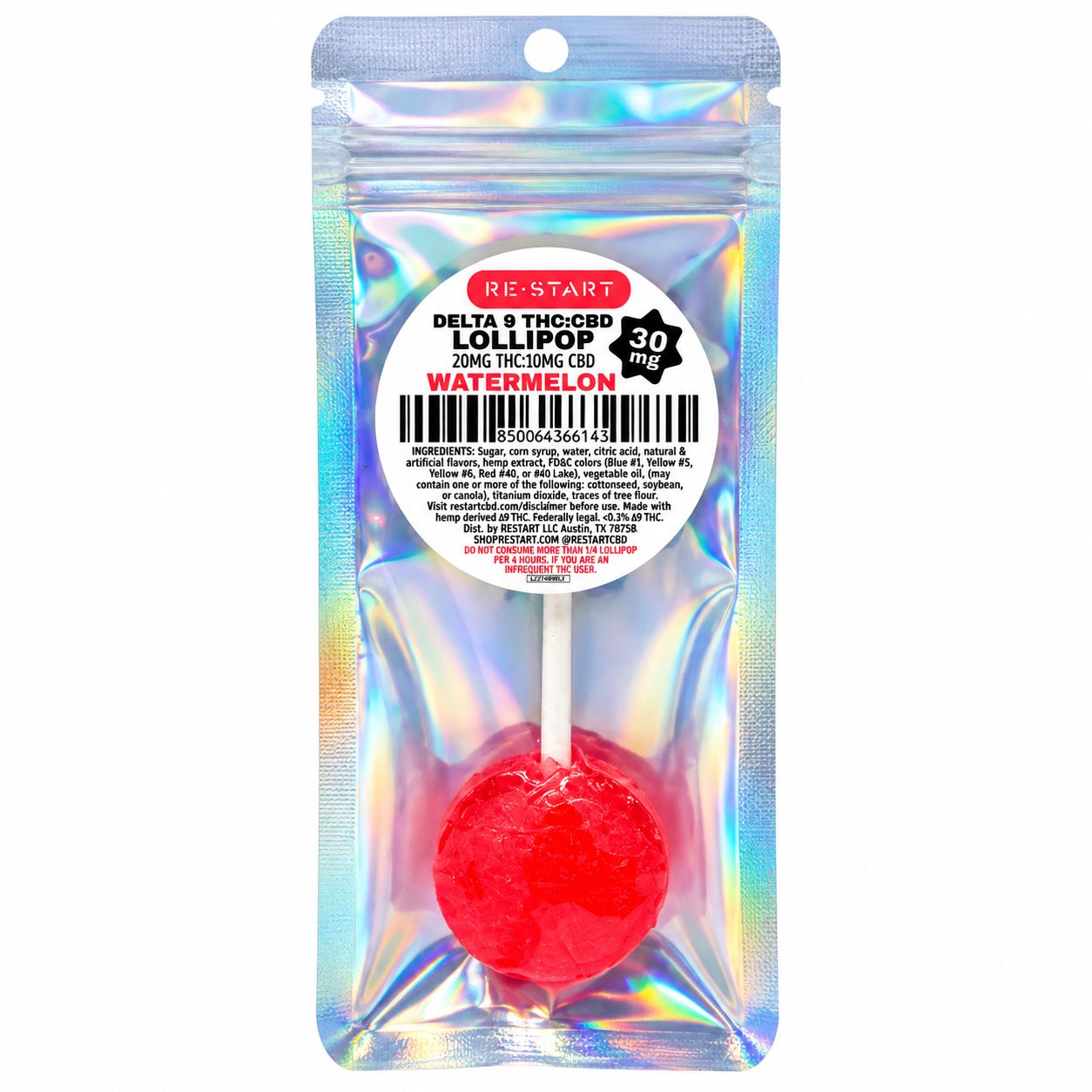 30MG THC:CBD Lollipop - Watermelon, Count: 1-ct