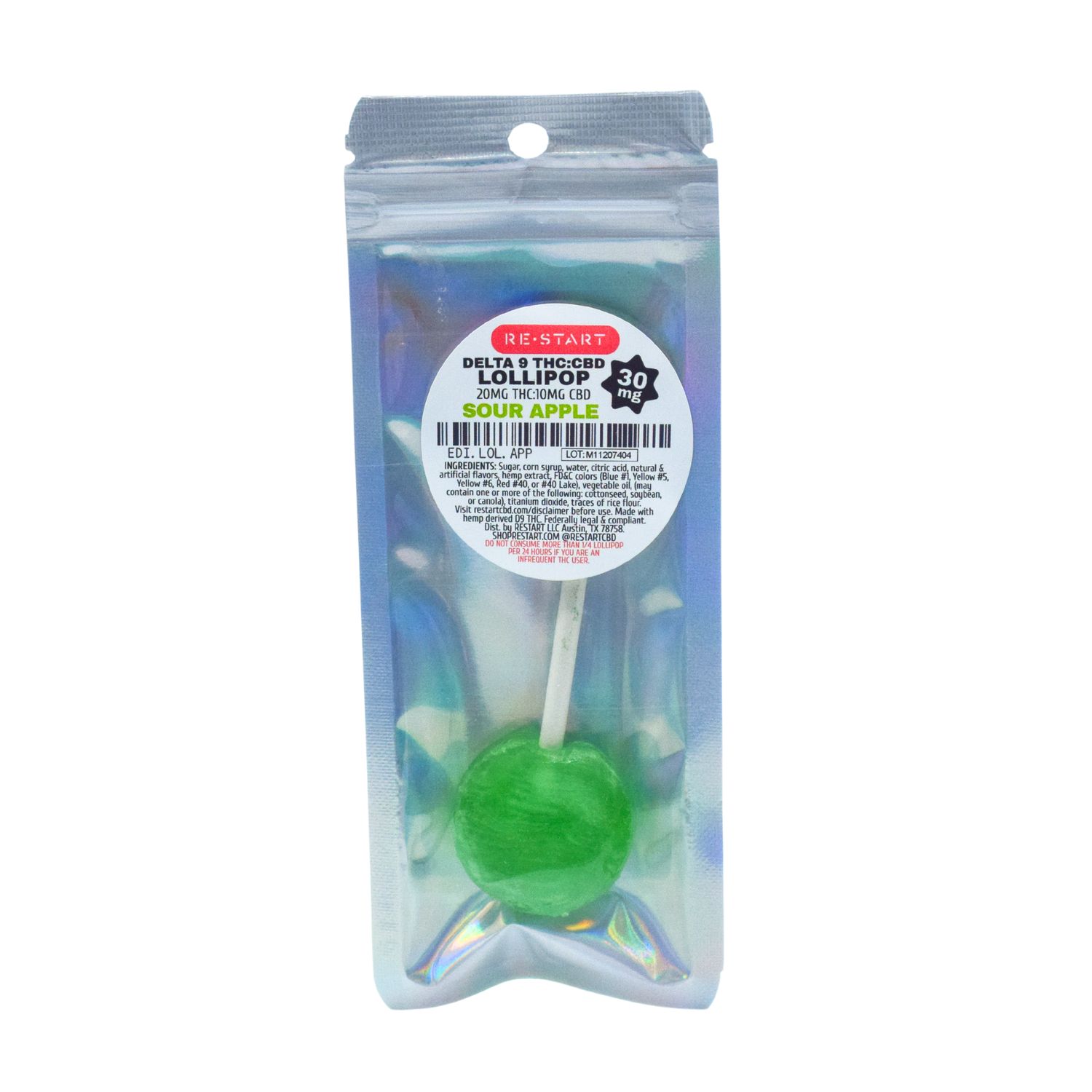 30MG THC:CBD Lollipop - Green Apple (2:1), Count: 1-count