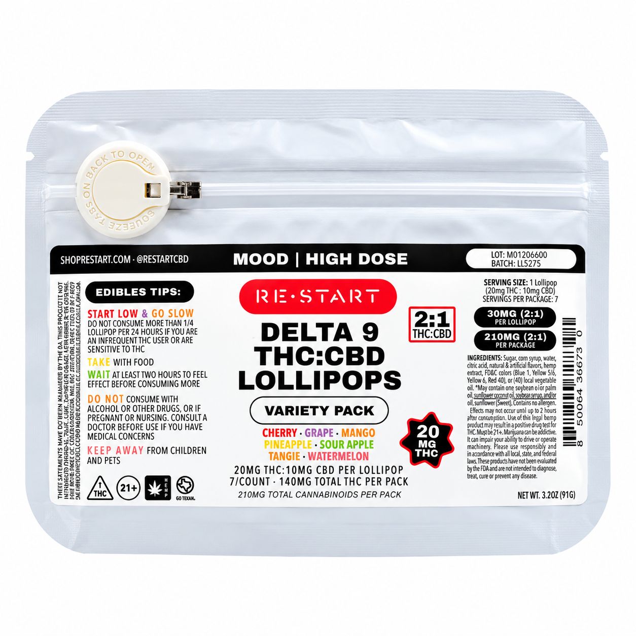 30MG THC:CBD Lollipop Variety 7-Pk   *Includes Pineapple