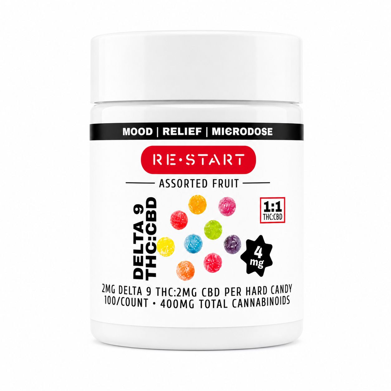 Microdose 4MG THC:CBD Hard Candies (1:1), Quantity: 100ct