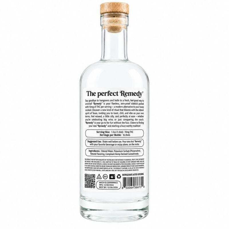 RESTART Remedy 10MG THC Infused Spirit - Unflavored / No Sugar 750mL
