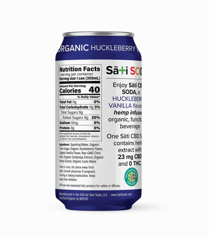 Sati CBD Soda + Lion’s Mane NO THC Huckleberry Vanilla 12oz