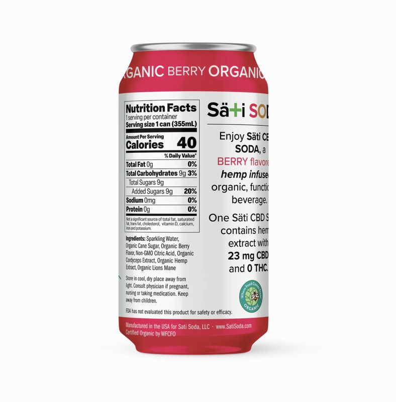 Sati CBD Soda + Yerba Mate NO THC Berry Energy 12oz