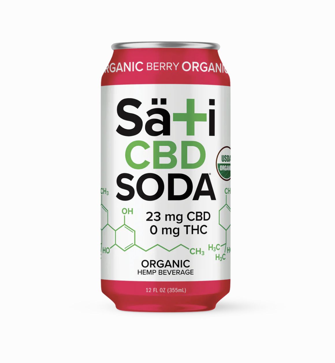 Organic Sati CBD Soda 12oz Berry Energy 23MG CBD+ Yerba Mate