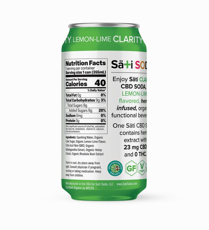 Sati CBD Soda + Ashwagandha NO THC Lemon Lime Clarity 12oz