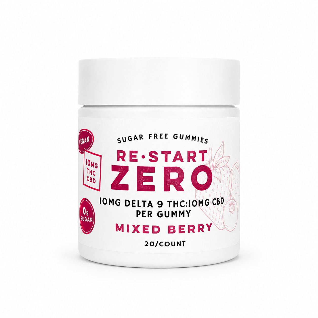 ZERO Sugar-Free 20MG THC:CBD Gummies - Mixed Berry (1:1) (20-ct), Count: 200MG Total THC