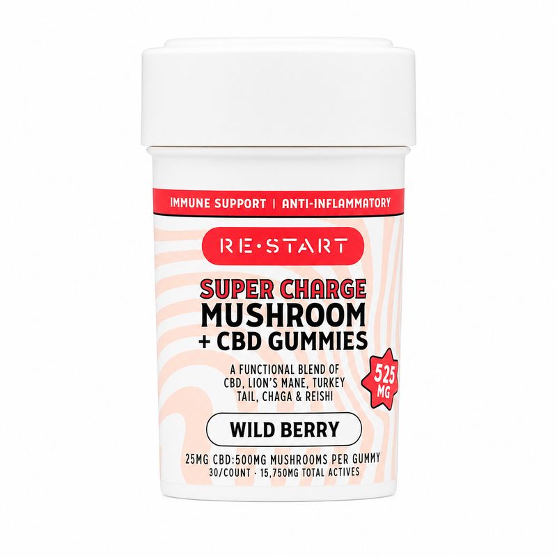525MG CBD Super Charge Mushroom Gummies - Wild Berry / NO THC