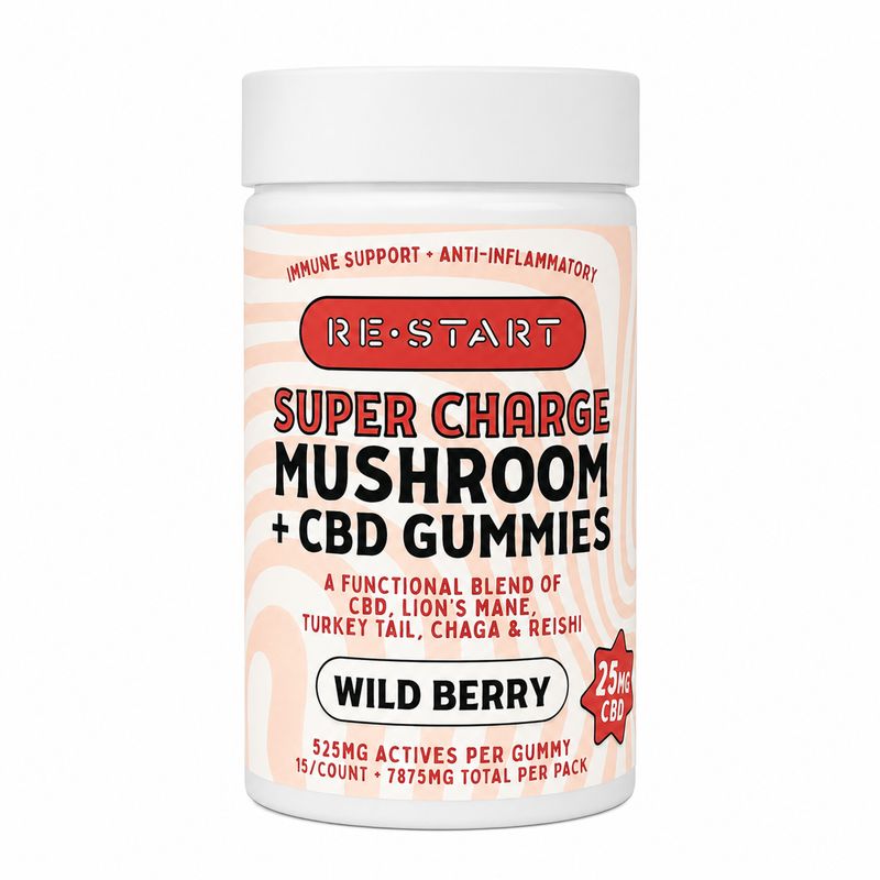 525MG CBD Super Charge Mushroom Gummies - Wild Berry / NO THC