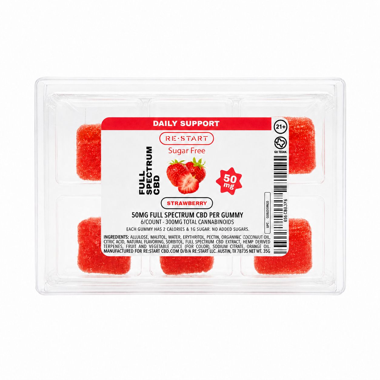 Sugar-Free CBD 50MG Gummies Strawberry 6-ct