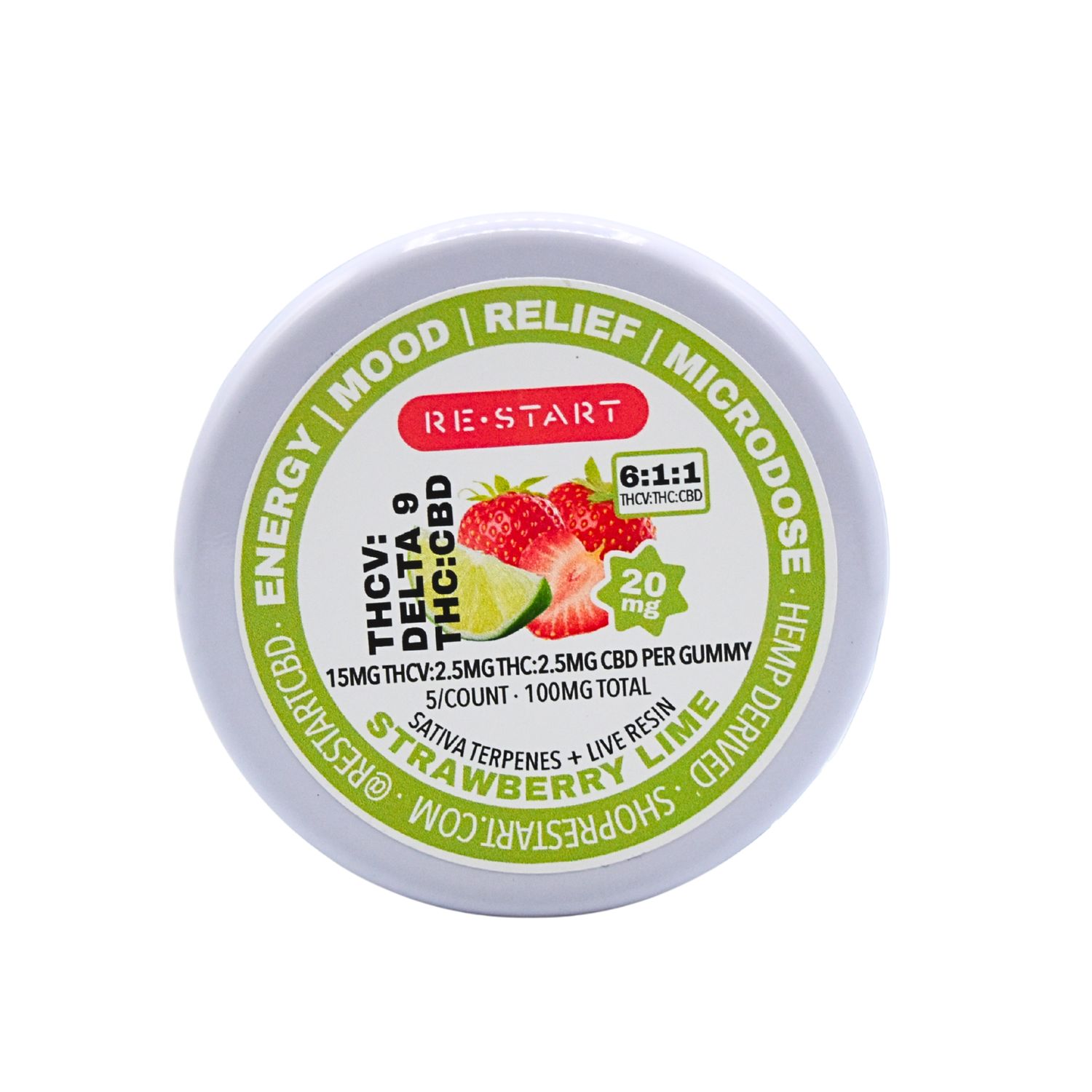 THCV Delta 9 THC CBD 20MG Energies Gummies Strawberry (6:1:1), Count: 5-ct (Reg. Price $20)