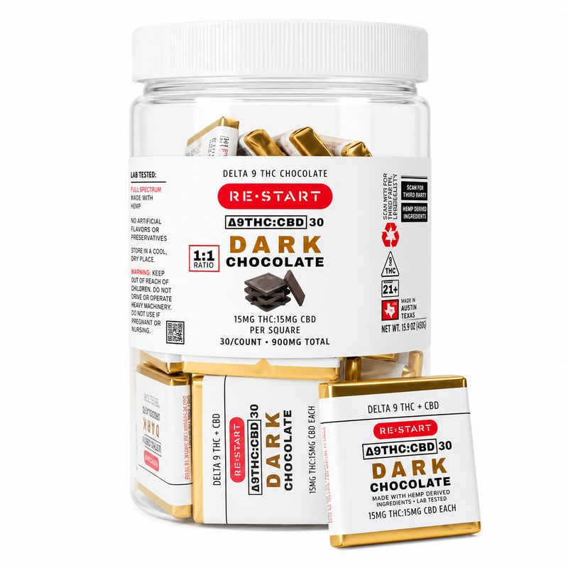 30MG THC:CBD Dark Chocolate Minis (1:1) (30-ct)