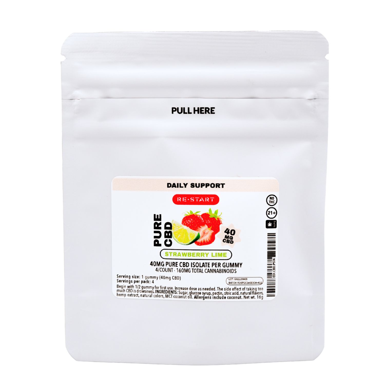 Pure CBD Gummies 40MG Strawberry Lime 4-ct THC Free