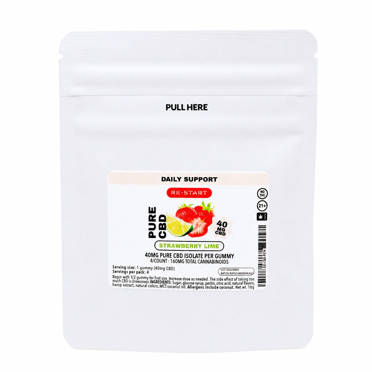 Pure CBD Gummies 40MG Strawberry Lime 4-ct THC Free