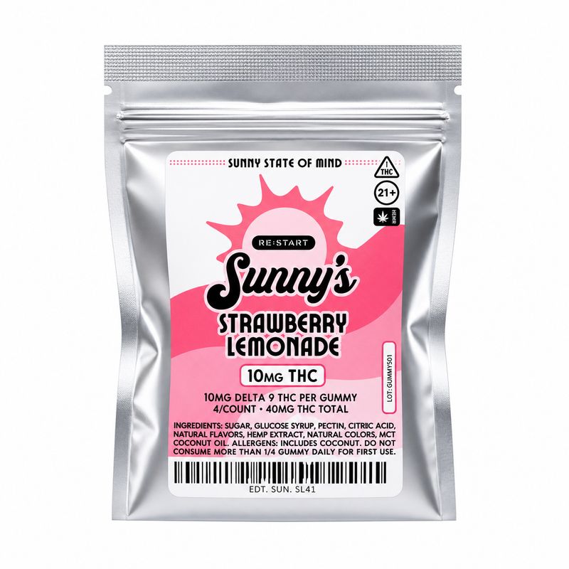 Sunny’s Delta 9 THC 10MG Gummies Strawberry Lemonade  4-ct