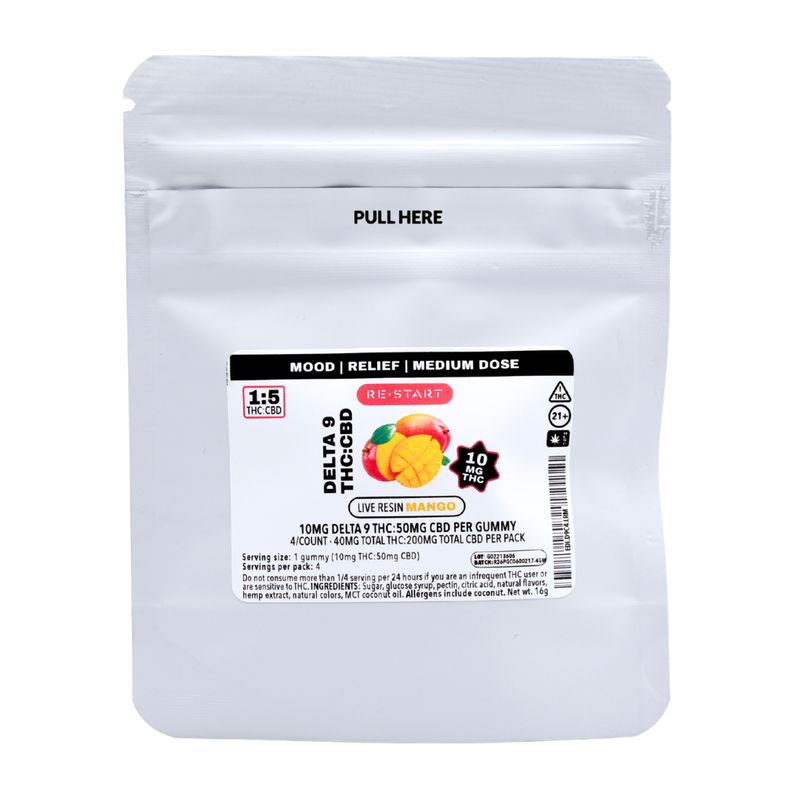 Delta 9 10MG + CBD 50MG Live Resin Gummies Mango 4-ct Delta 9 10MG + CBD 50MG Live Resin Gummies Mango 4-ct