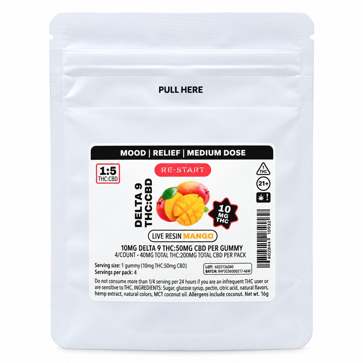 60MG THC:CBD Gummies - Mango 4-ct