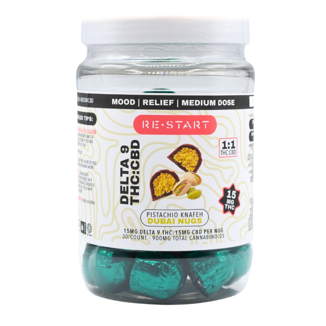 Delta 9 THC CBD 30MG Pistachio Dubai Nugs (1:1), Count: 30-ct