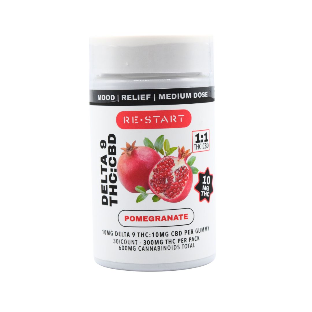 THC CBD Pomegranate Gummies 20MG (1:1), Count: 30ct