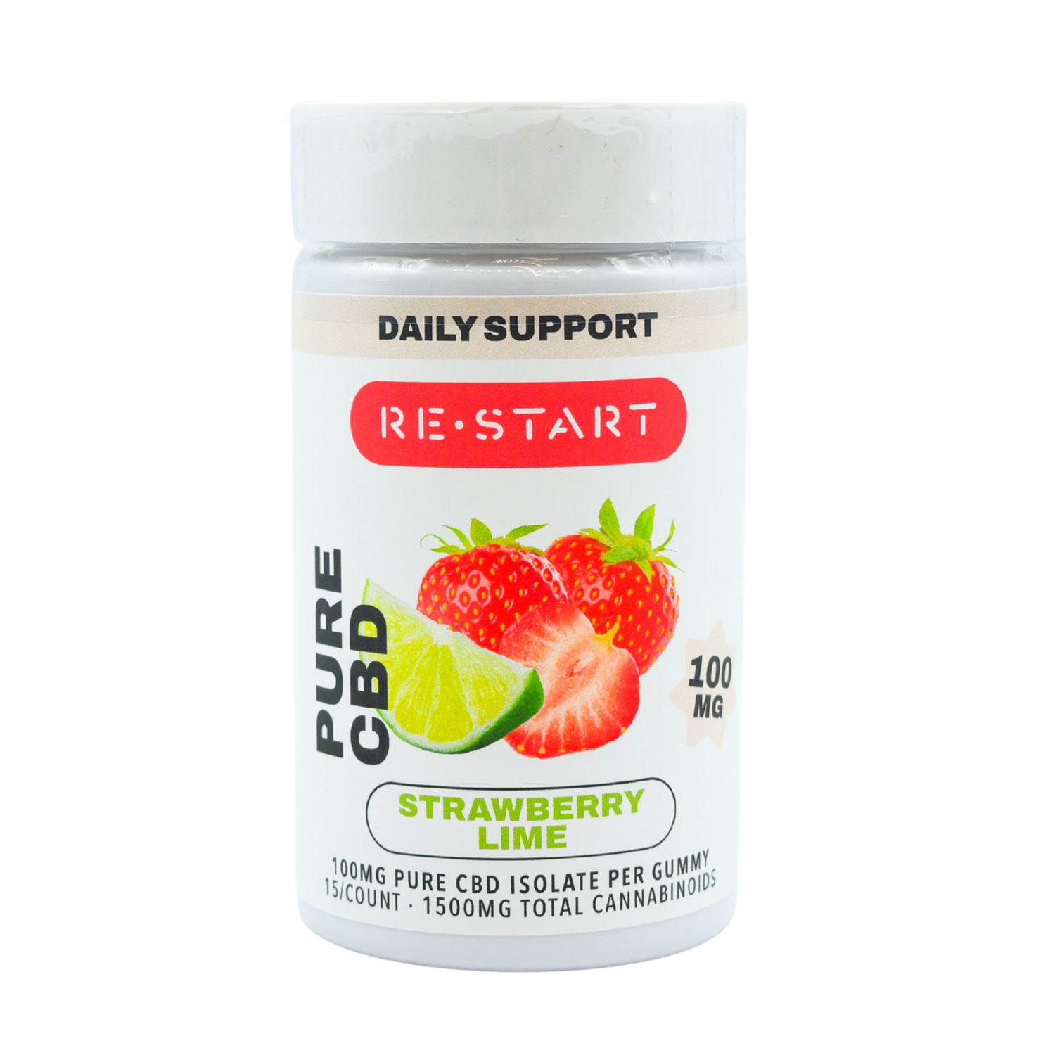 CBD 100MG Gummies Strawberry Lime (1MG THC), Count: 15ct (Reg. Price $40)
