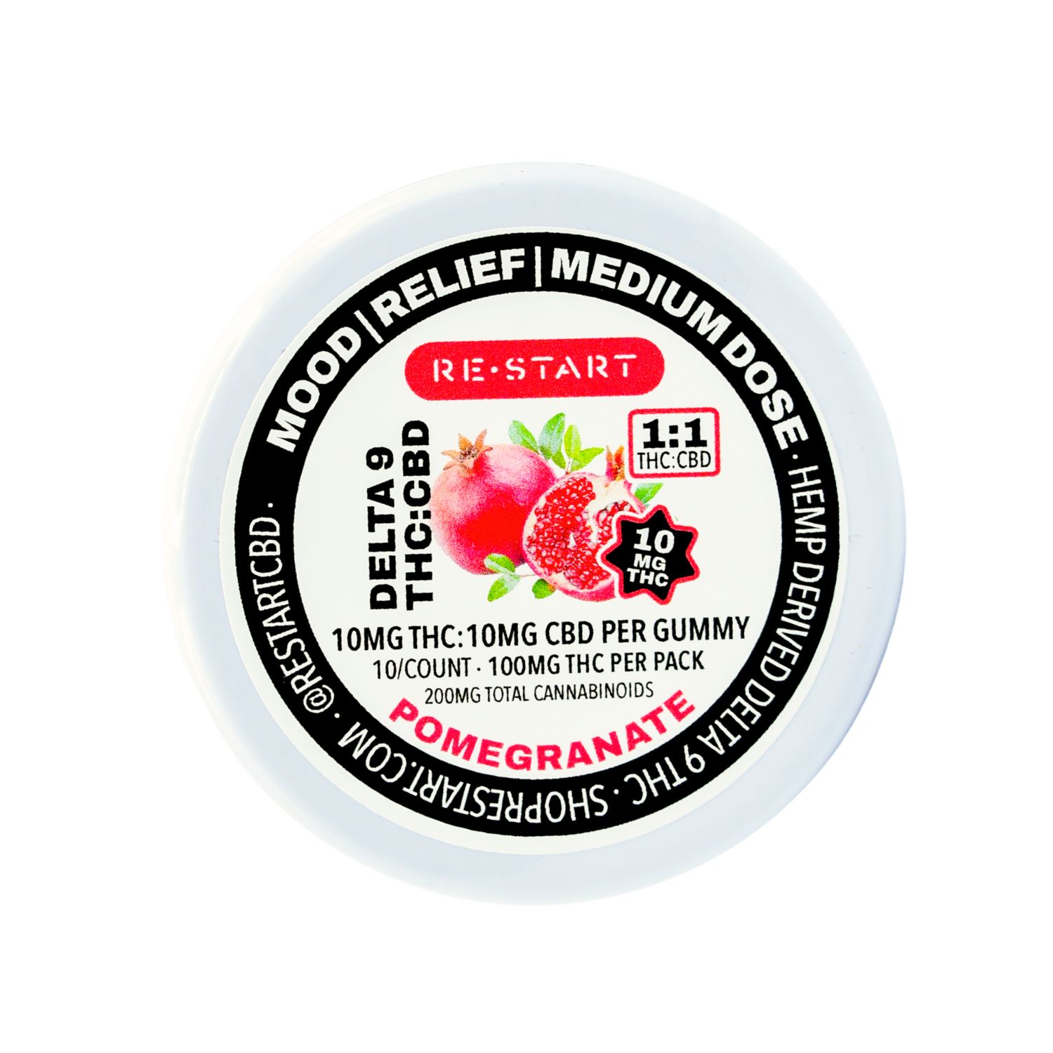 Delta 9 THC CBD 20MG Pomegranate Gummies (1:1) 10-ct