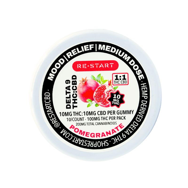 Delta 9 THC CBD 20MG Pomegranate Gummies (1:1) 10-ct